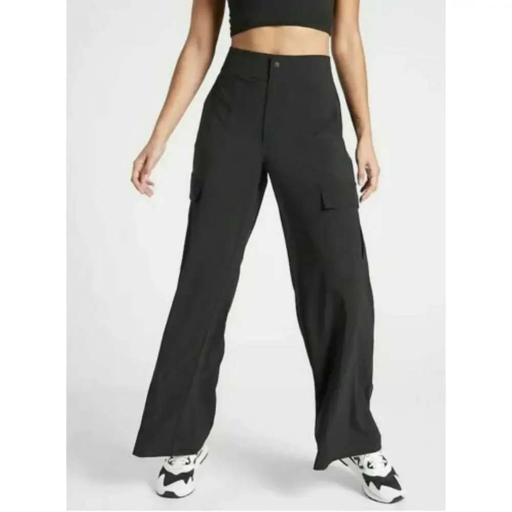 Athleta Chelsea Wide Leg Pant Black Women's Size 8 Utility Cargo Lounge - Picture 1 of 12